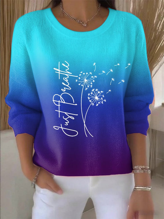 Women's Just Breathe Print Round Neck Sweatshirt