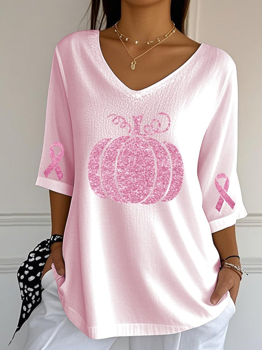 Women's Casual Pink Sequined Pumpkin Bubble Wrinkle Top