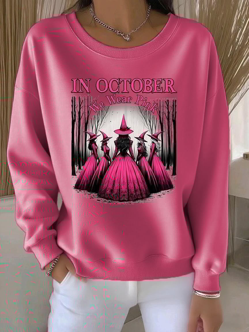 Women's Casual Pink Witch October We Wear Pink Sweatshirt