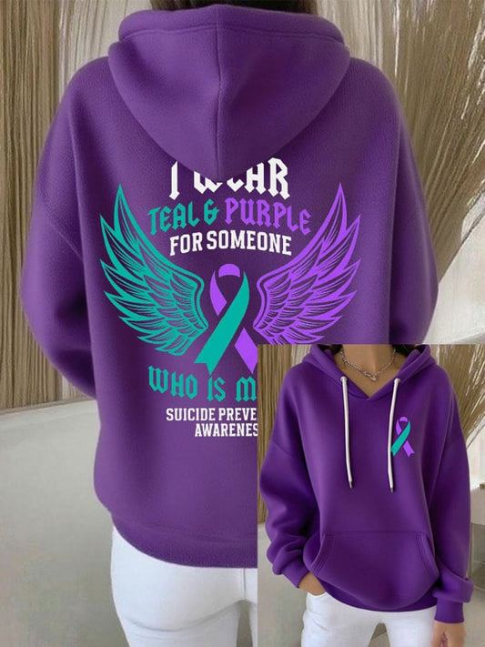 Women's I Wear Teal & Purple For Someone Who Is Missed Printed Hooded Sweatshirt