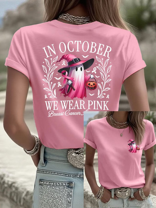 Women's Breast Cancer In October We Wear Pink Print Casual T-shirt