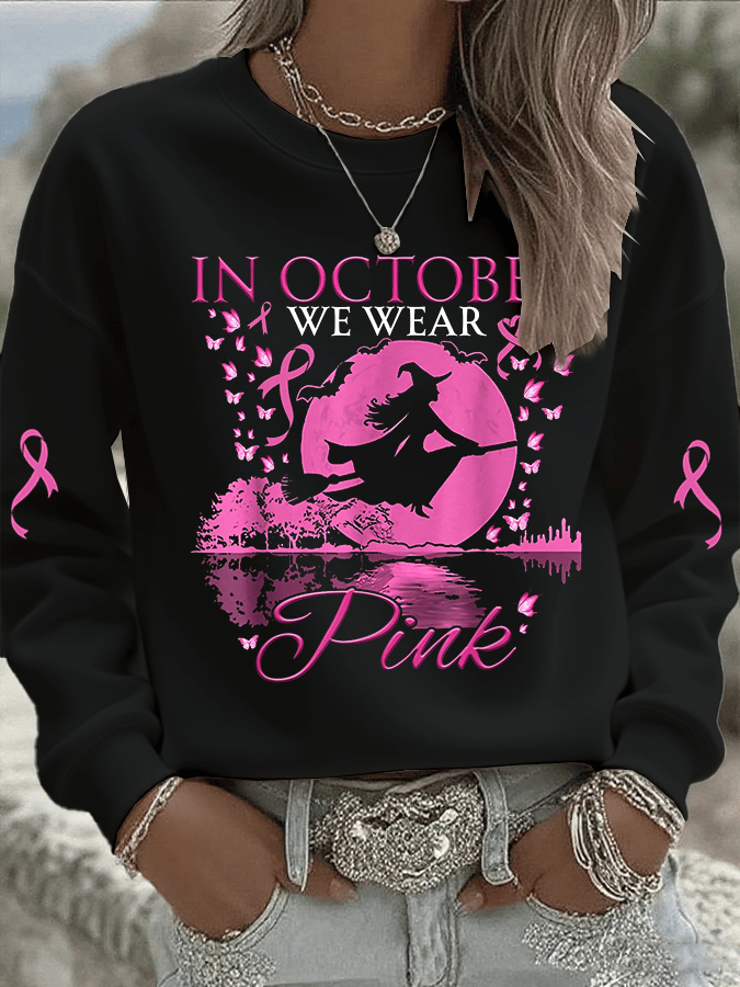 Women's In October We Wear Pink Print Crew Neck Sweatshirt