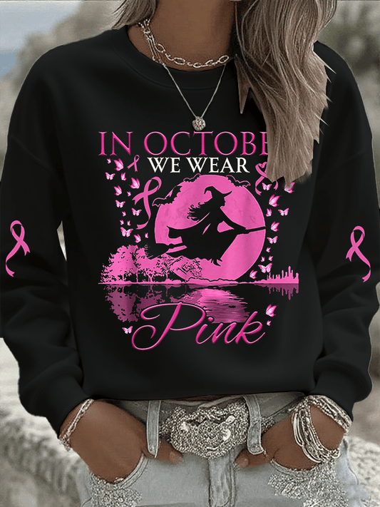 Women's In October We Wear Pink Print Crew Neck Sweatshirt