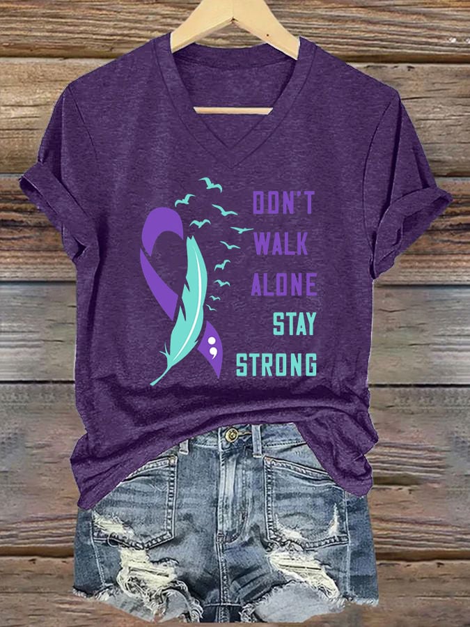 Women's Suicide Prevention DON'T WALK ALONE STAY STRONG Printed Casual T-Shirt