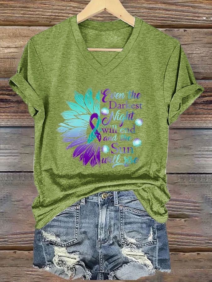 Women's Even The Darkest Night Will End And The Sun Will Rise Print T-Shirt