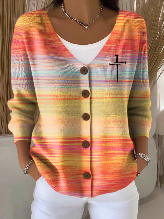 Women's Casual Autumn Faith Gradient Striped Cardigan