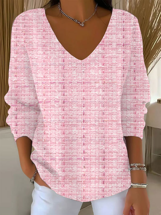 Women'S Pink Plaid Print Drop Shoulder Sweater