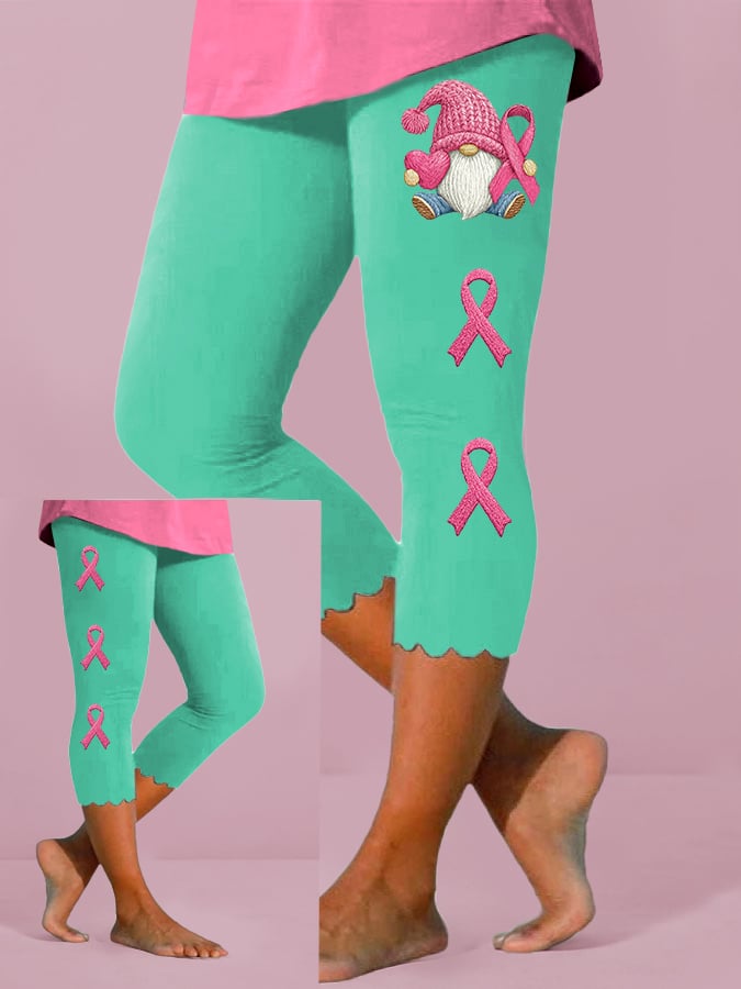Women's Breast Cancer Awareness Print Cropped Leggings