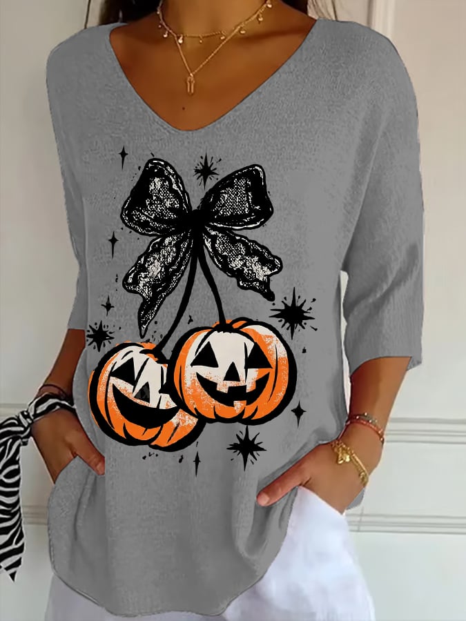Women's Cherry Pumpkin Printed T-Shirt