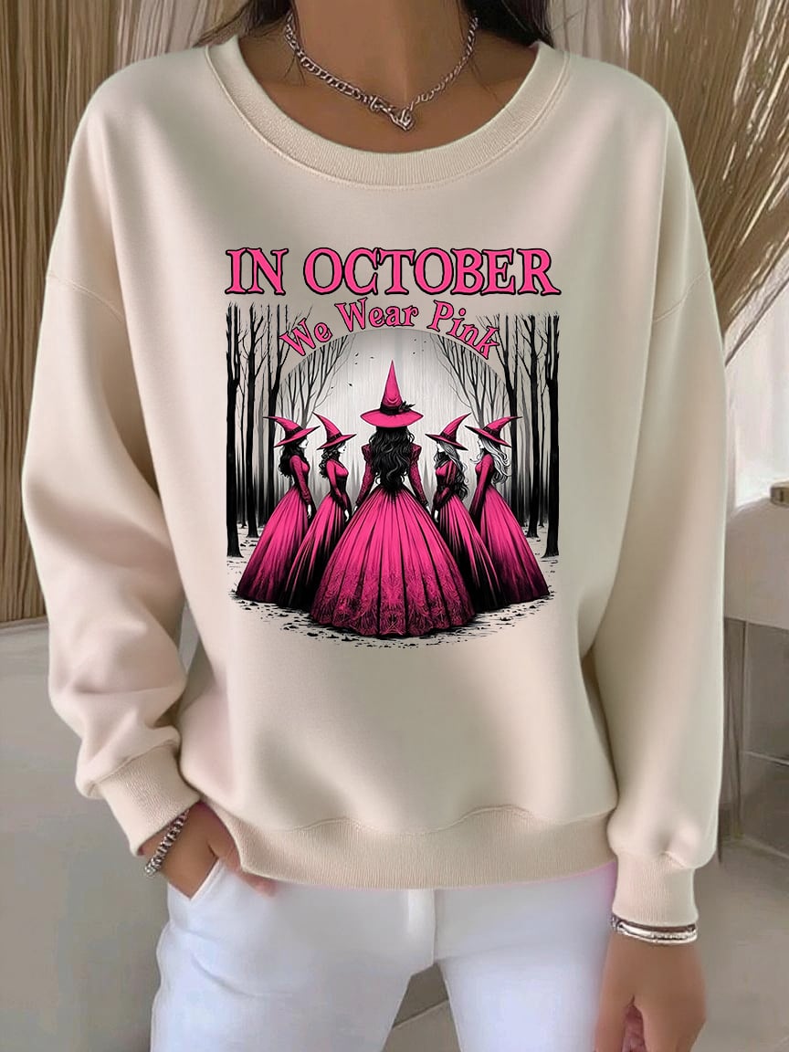 Women's Casual Pink Witch October We Wear Pink Sweatshirt