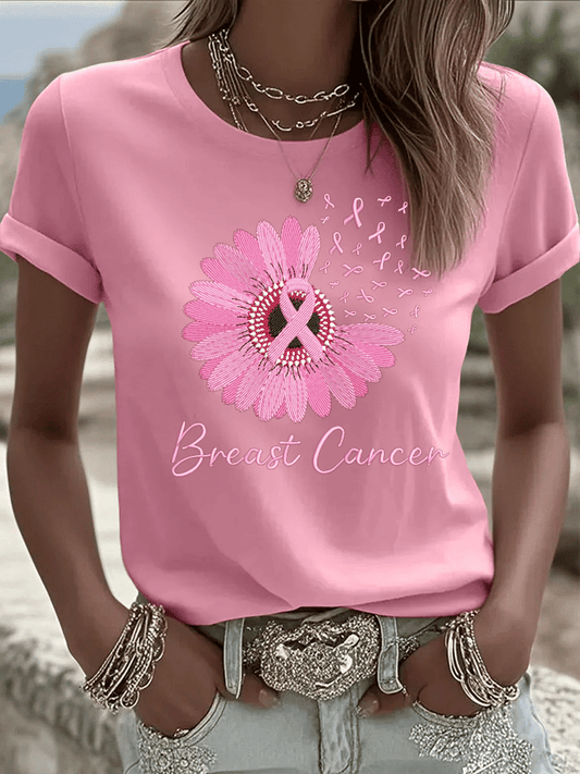 Women's Breast Cancer Awareness Print Crew Neck T-Shirt