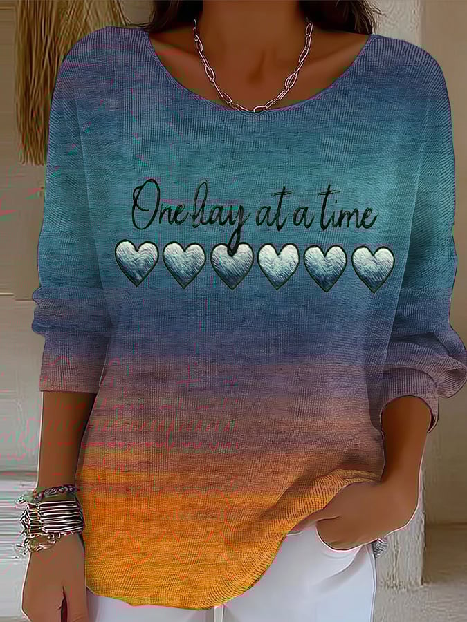 Women'S Retro One Day At A Time Print Top