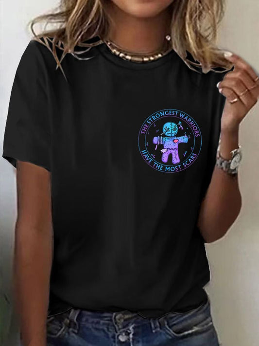 Women's Suicide Prevention Awareness “ The Strongest Warriors Have The Most Scars” Printed Casual T-Shirt