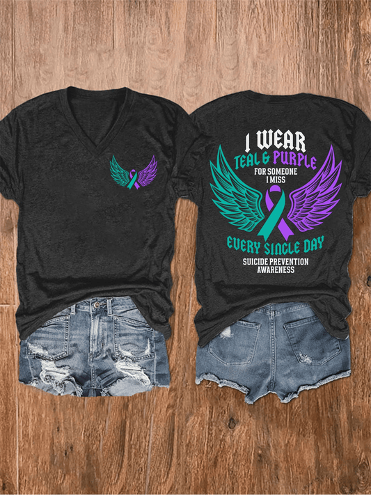 Women's Retro I Wear Teal & Purple In Memory Of My Brother Print T-Shirt
