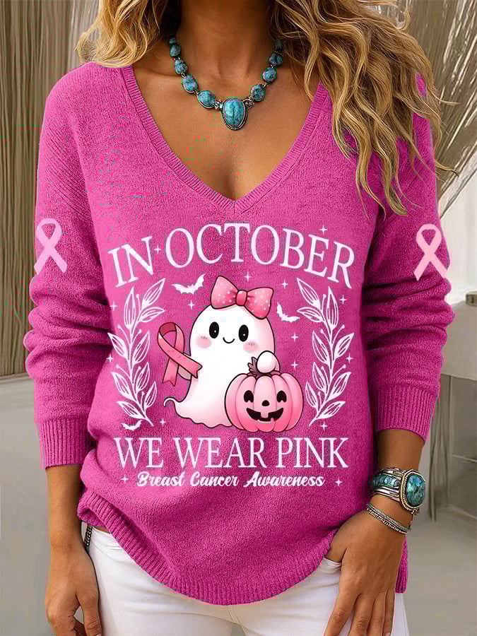 Women's Breast Cancer Awareness Print Long Sleeve Knit Top