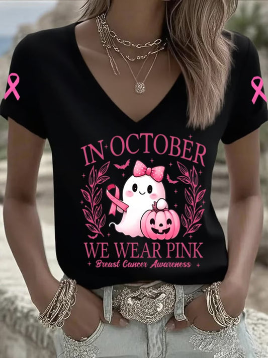 Women's In October We Wear Pink Print Casual T-Shirt