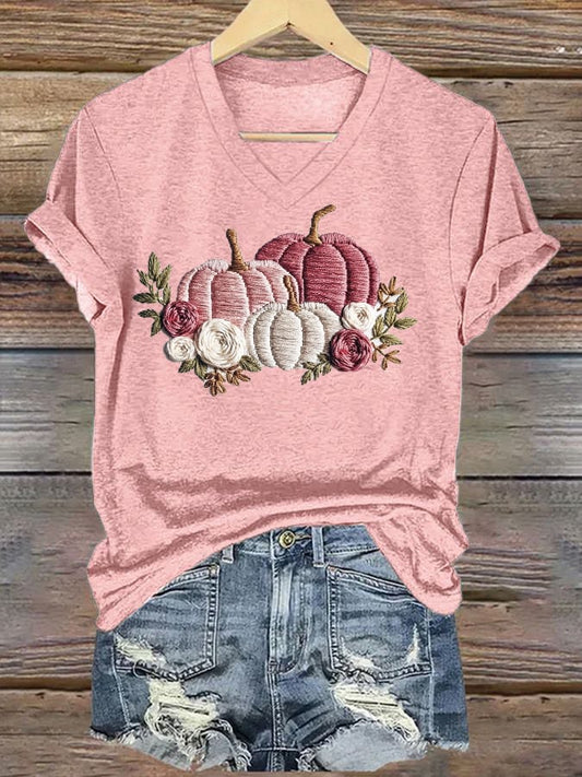 Women's Casual Pink Pumpkin T-Shirt