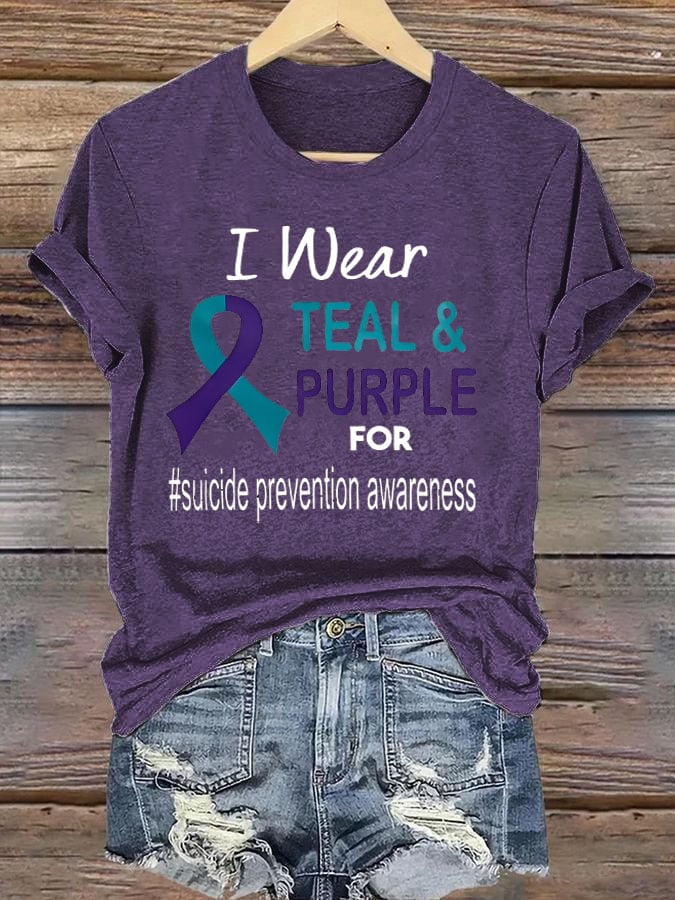 Women's I Wear Teal & Purple For Suicide Prevention Awareness Printed T-Shirt