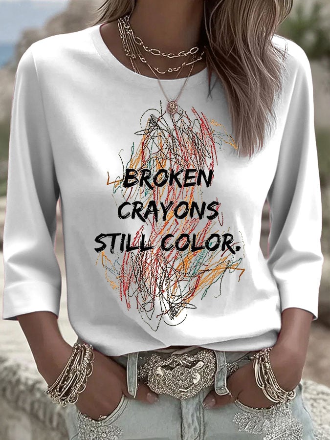 Women's Retro Broken Crayons Still Color Printed T-Shirt
