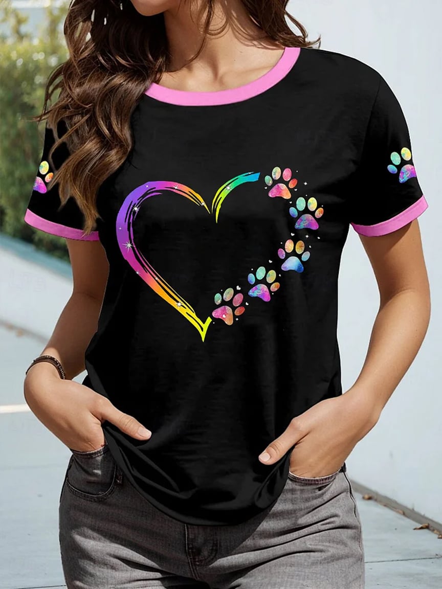 Women's Dog Heart Print T-Shirt