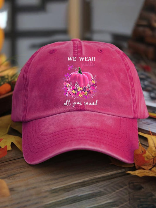 Unisex Autumn Pink Pumpkin In October We Wear Pink Hat