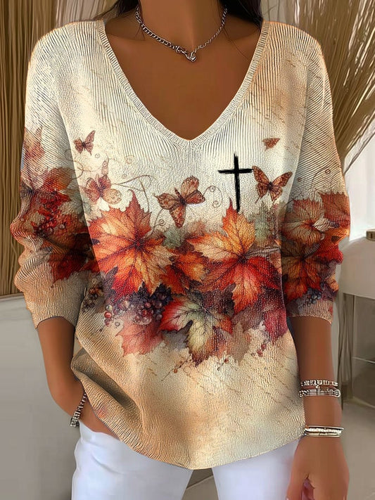 Women's Autumn Art Design Printed Pit Fabric Fabric Long Sleeve T-Shirt