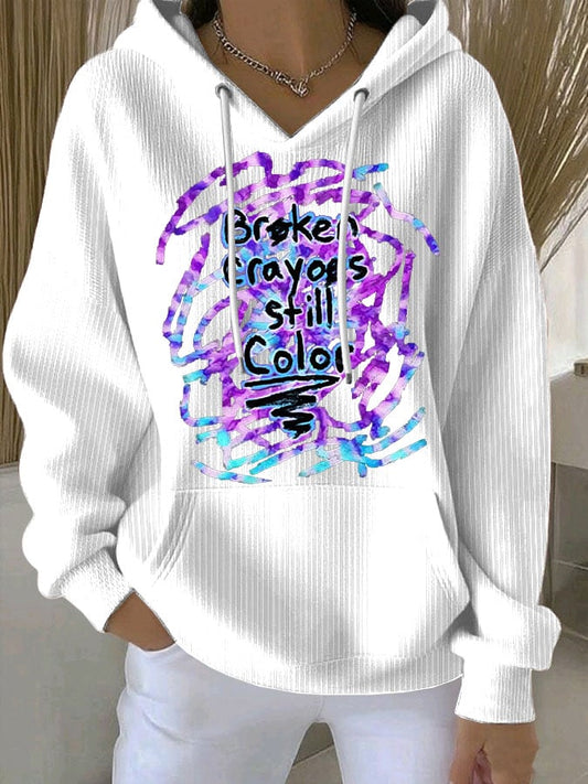 Women's Retro Broken Crayons Still Color Print Casual Hoodie