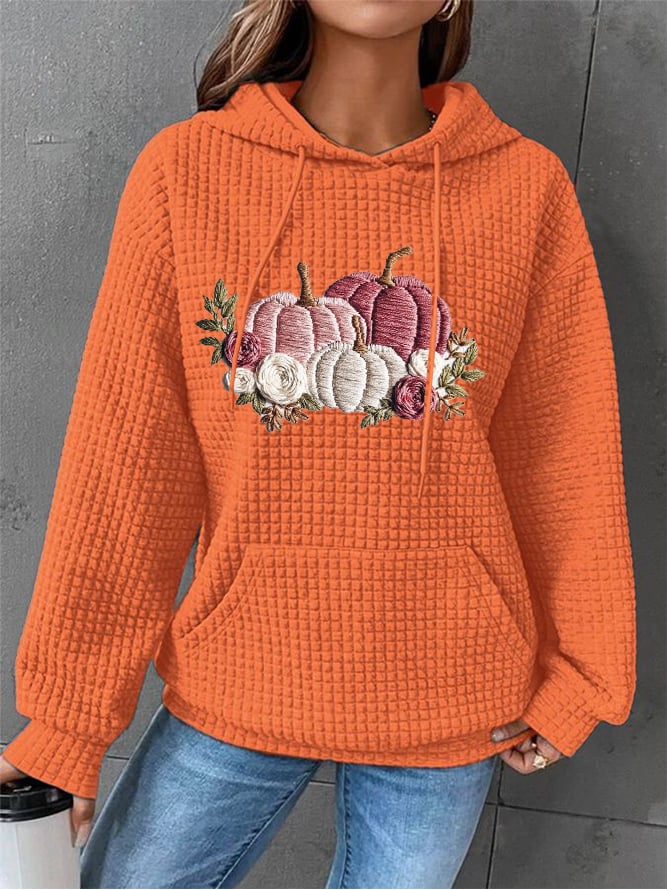 Women's Pink Thanksgiving Pumpkin Print Hoodie