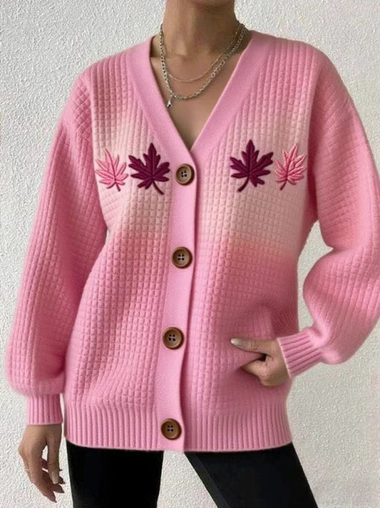 Women's Casual Square Pink Cardigan