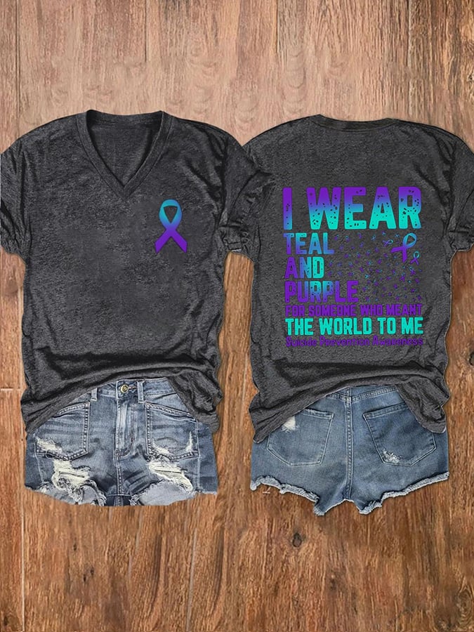 Women's I Wear Teal And Purple For Someone Who Meant The World To Me Print Casual T-Shirt
