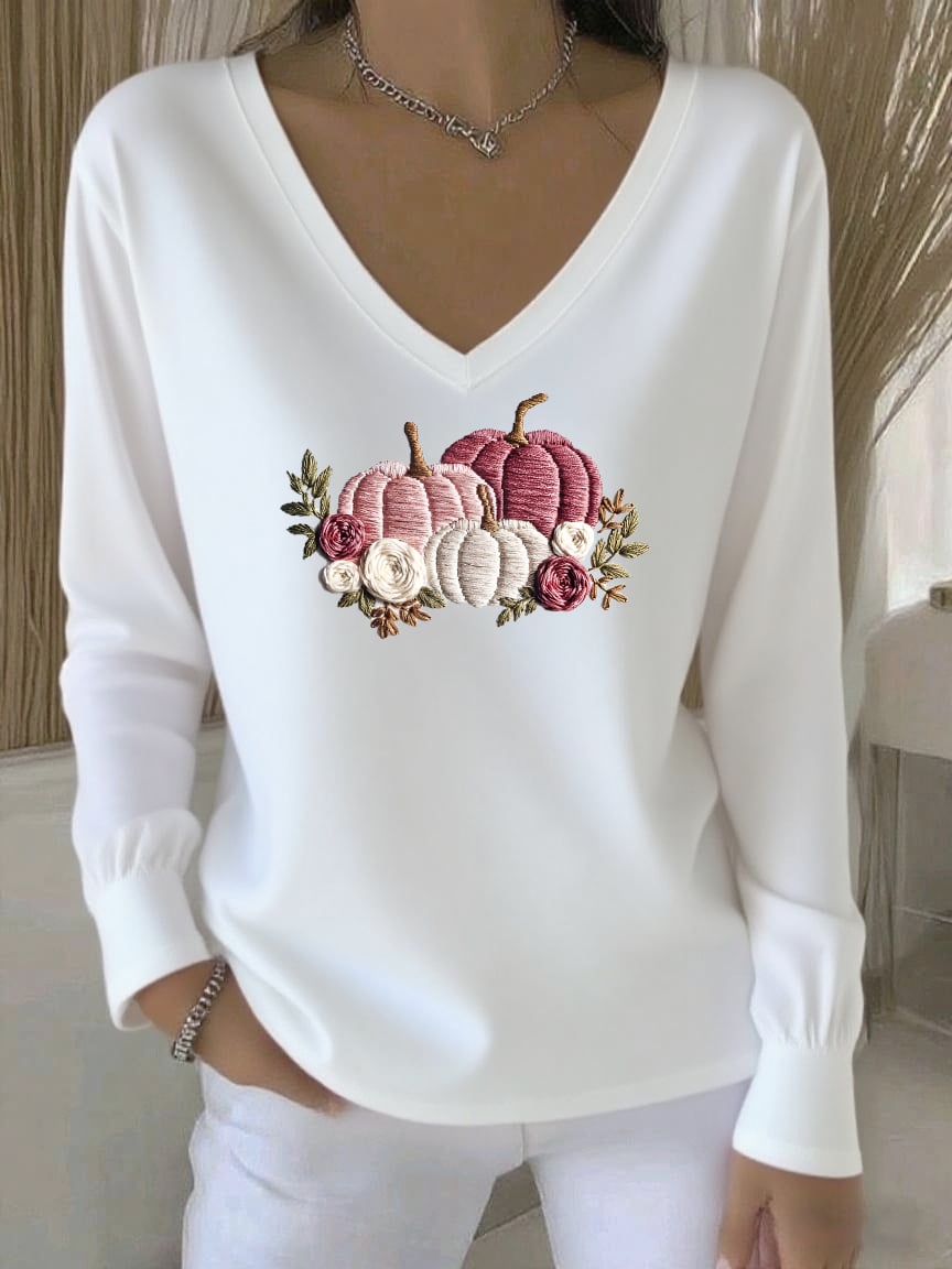 Women's Casual Pink Long-Sleeved T-Shirt