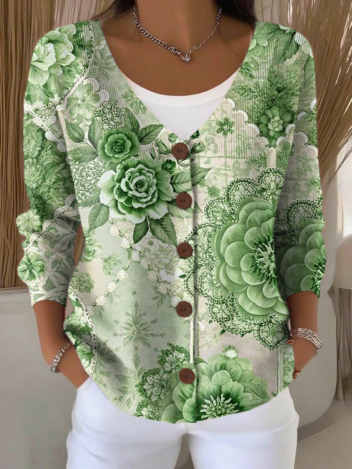 Women's Retro Pink Art Print Cardigan
