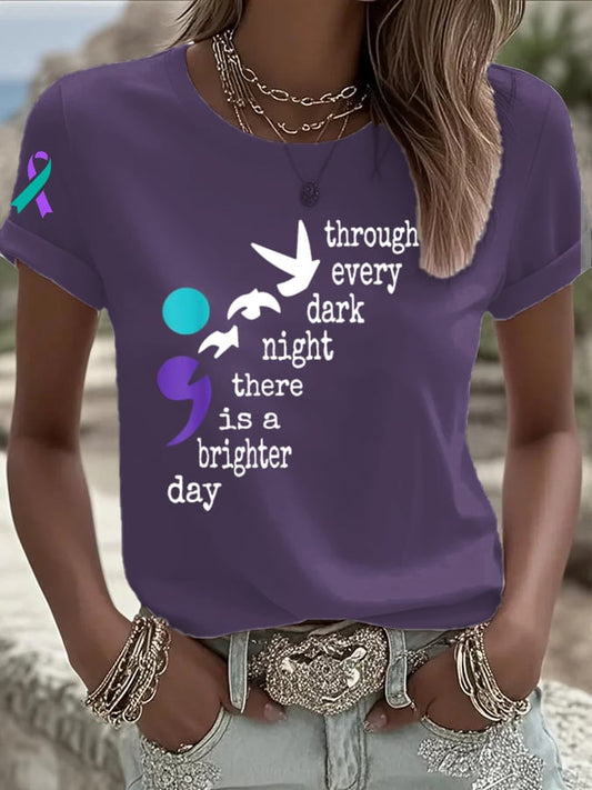 Women's Suicide Prevention Awareness Print Casual T-Shirt