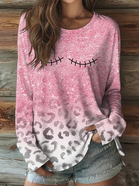 Women's Breast Cancer Awareness Print Casual Long Sleeve T-Shirt