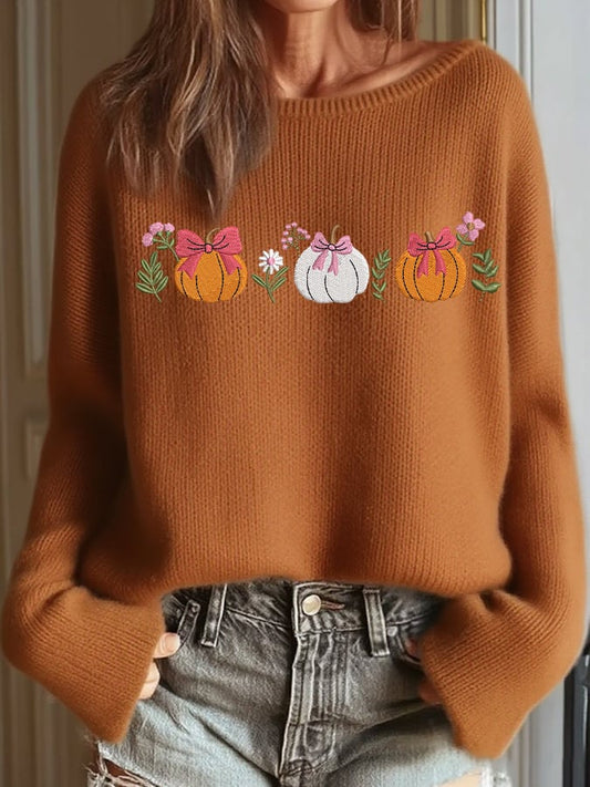 Women's Pumpkin Season Print Casual Sweater