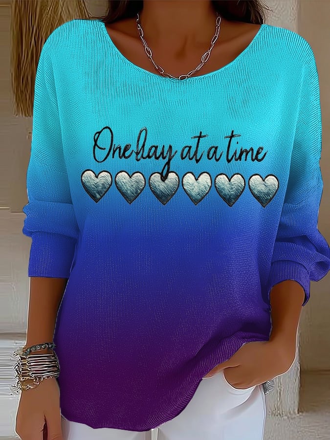 Women'S Retro One Day At A Time Print Top