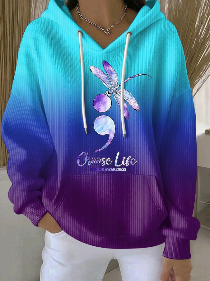 Women's Retro Choose Life Suicide Awareness Print Casual Hoodie