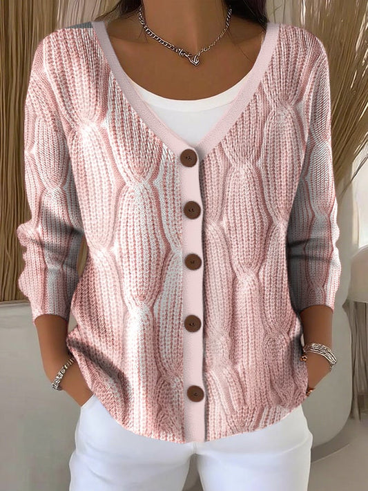 Women's Pink Print Knitted Cardigan