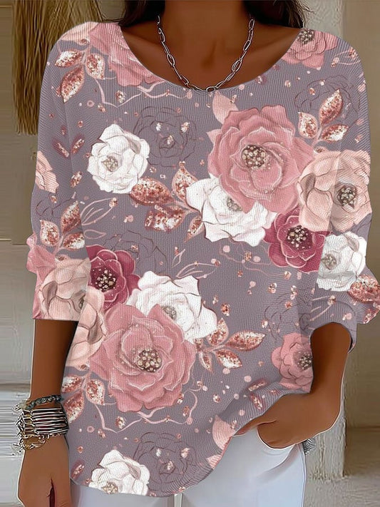 Women's Pink Floral Breast Cancer Awareness Print Sweater