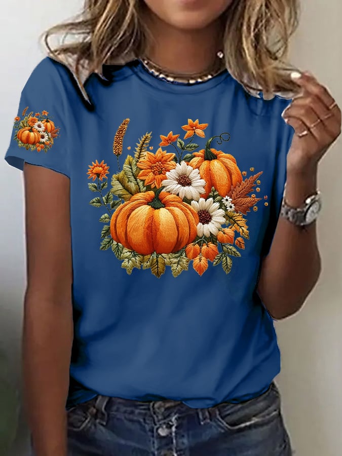 Women's Casual Autumn Pumpkin Short Sleeve T-shirt
