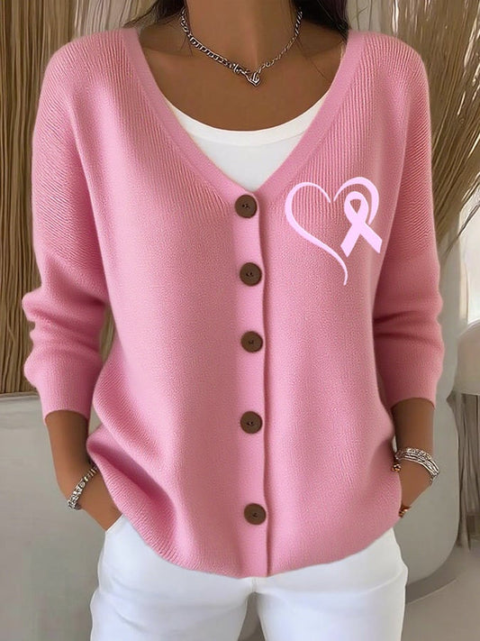 Women's Pink Print Knitted Cardigan