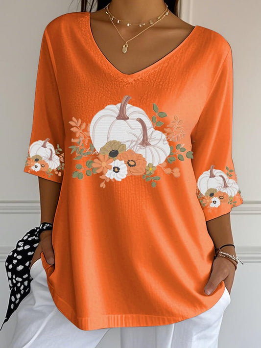 Women's Autumn Maple Leaf Printed Bubble Wrinkle Top