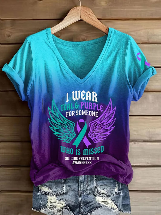 Women's I Wear Teal And Purple For Someone Print Crew Neck T-shirt
