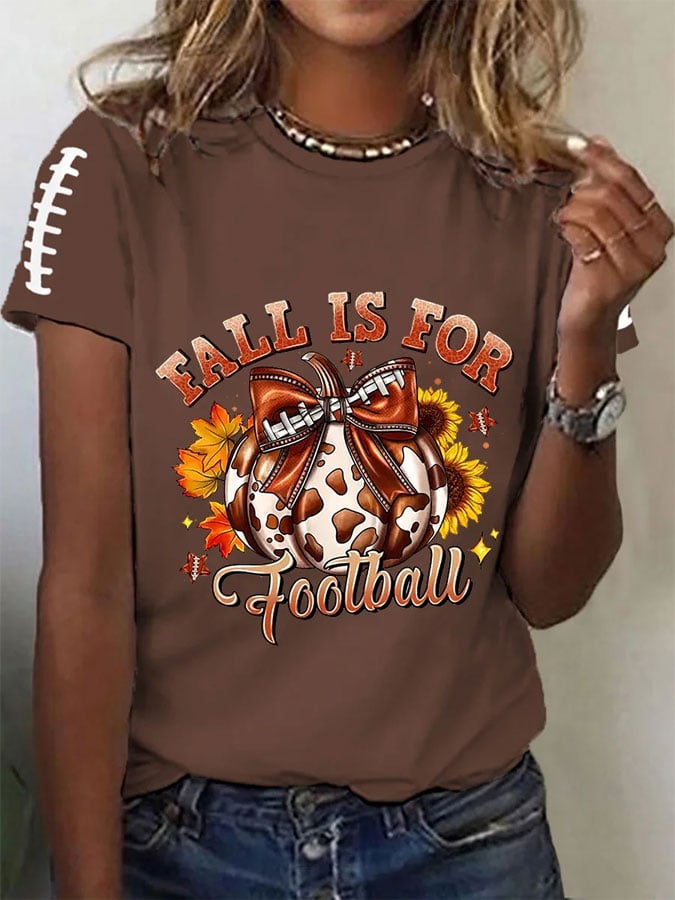 Women's Fall Is For Football Printed Round Neck T-Shirt
