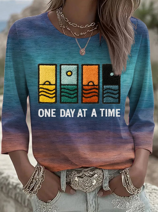 Women's Retro One Day At A Time Printed T-Shirt