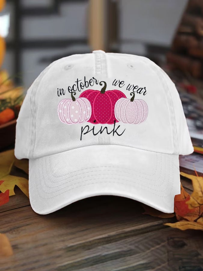Women's Pink Pumpkin Print Washed Cotton Hat