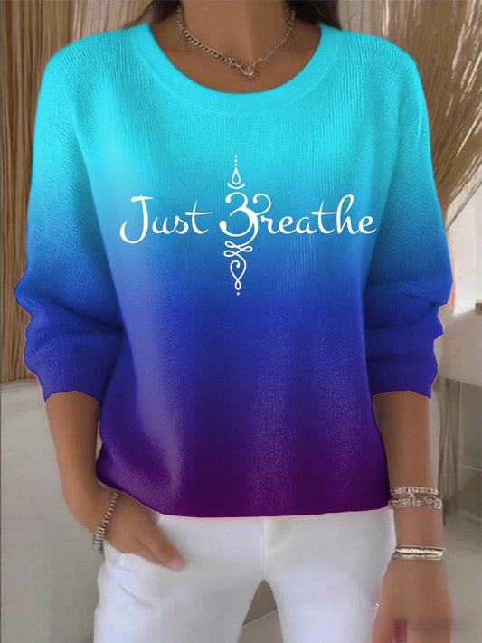 Women's Just Breathe Print Round Neck Sweatshirt