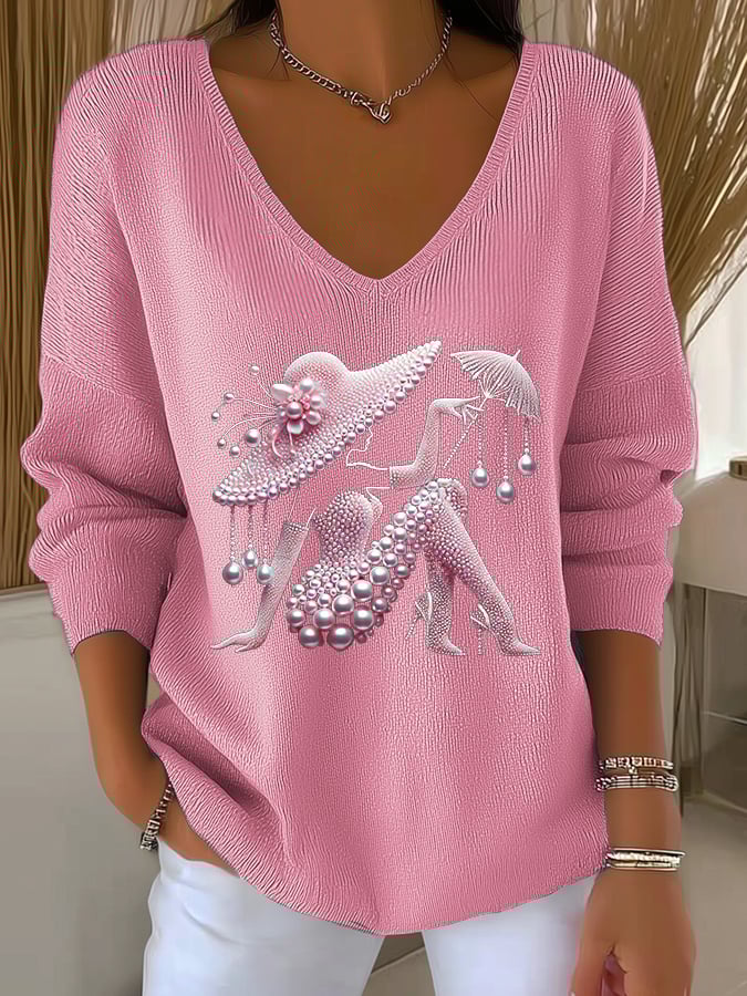 Women's casual pink breast cancer print sweater