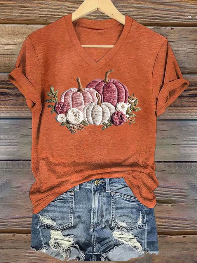 Women's Casual Pink Pumpkin T-Shirt